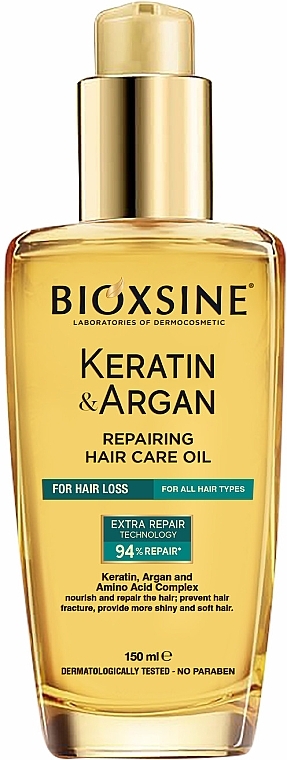 Відновлювальна олія для волосся - Biota Bioxsine Keratin & Argan Repairing Hair Care Oil — фото N1