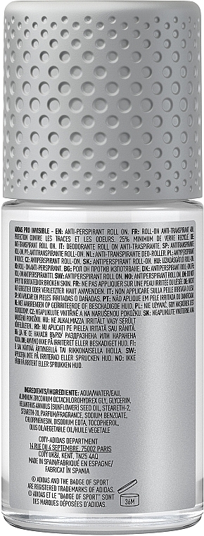 Дезодорант-антиперспірант кульковий для чоловіків - Adidas Pro Invisible Antiperspirant Roll-on For Men — фото N2