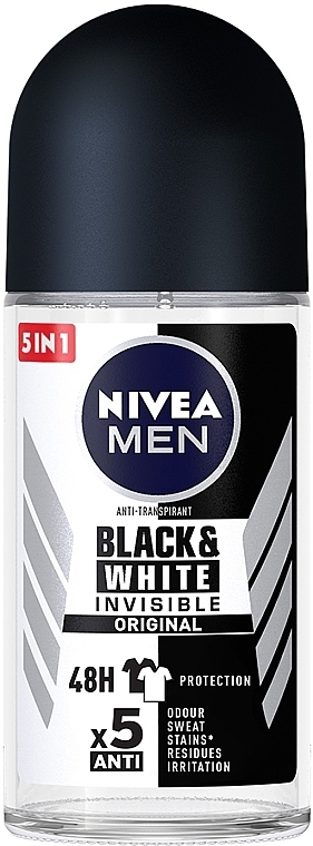 Антиперспирант "Черное и Белое невидимый: классический", шариковый - NIVEA MEN Black & White Invisible Original Anti-Transpirant — фото N1