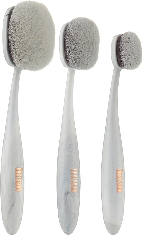 Набір пензлів для макіяжу, 3 шт. - Makeup Obsession Marble Contour & Light Brushes White — фото N1