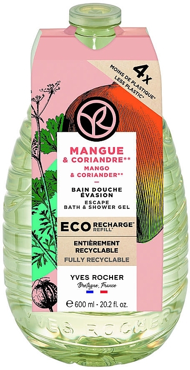 Гель для душа - Yves Rocher Mango & Coriander Escape Bath & Shower Gel (сменный блок) — фото N1