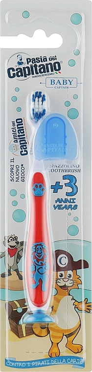 Детская зубная щетка 3+, мягкая, красная со львом - Pasta Del Capitano — фото N1