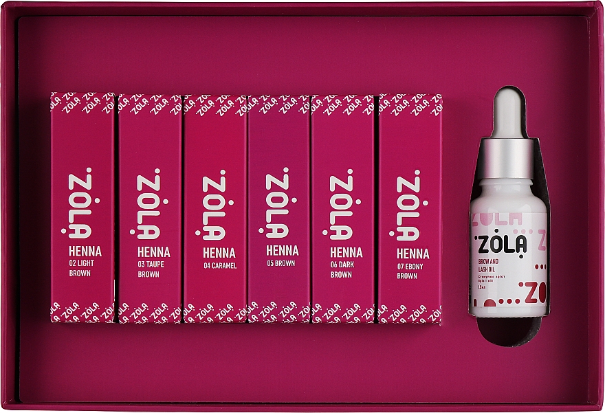 Набор - Zola Henna Box (brow/henna/6*5g + brow/oil/15ml) — фото N2