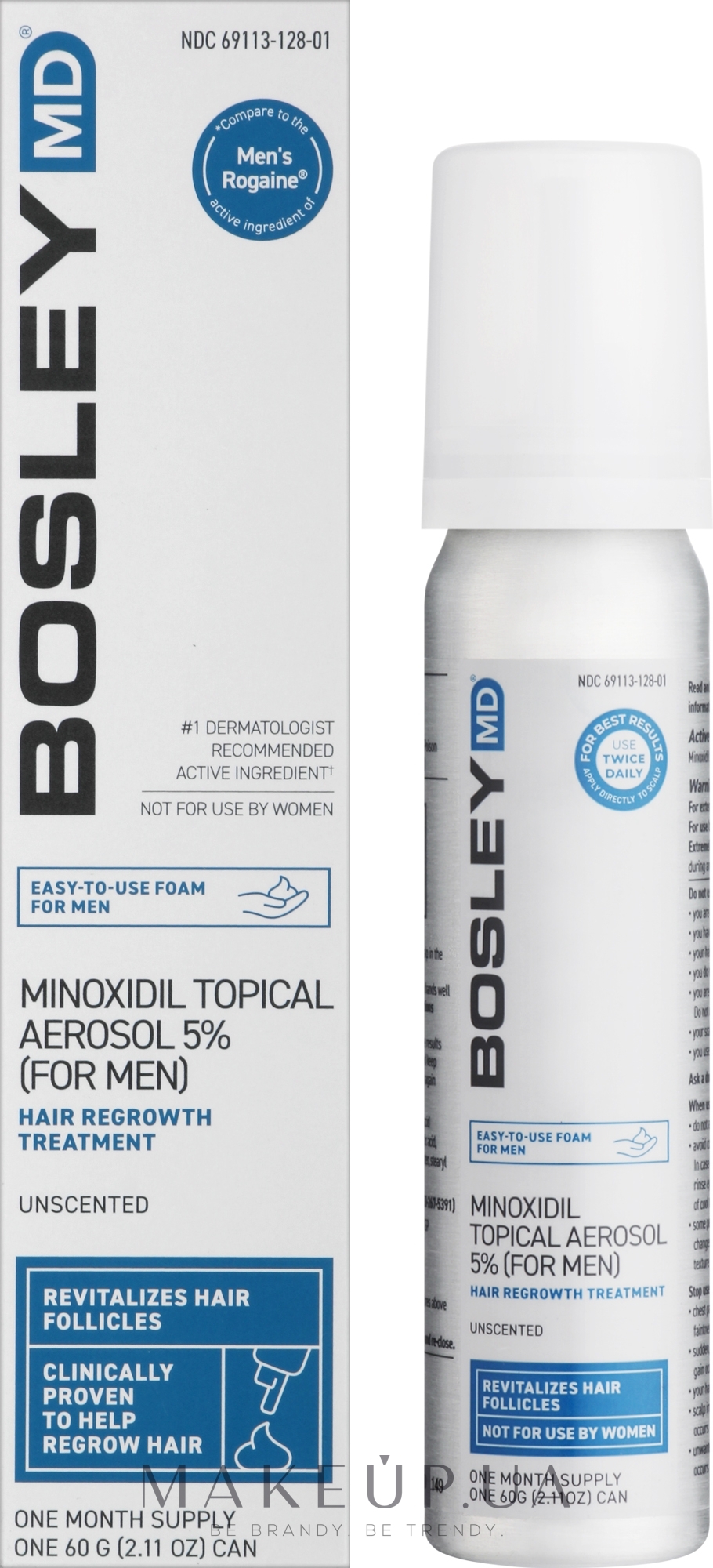 Піна з міноксидилом 2% для відновлення росту волосся у чоловіків, курс 1 місяць - Bosley Minoxidil Topical Aerosol — фото 60g