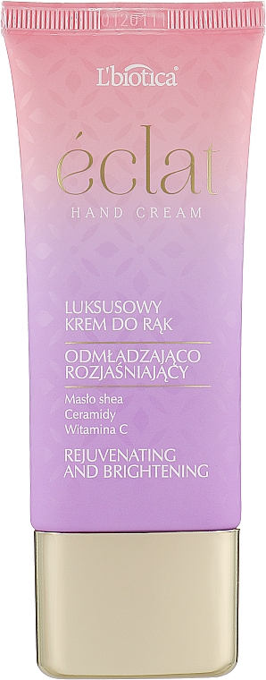 Омолаживающий и осветляющий крем для рук - L'biotica Eclat Rejuvenating And Brightening Hand Cream