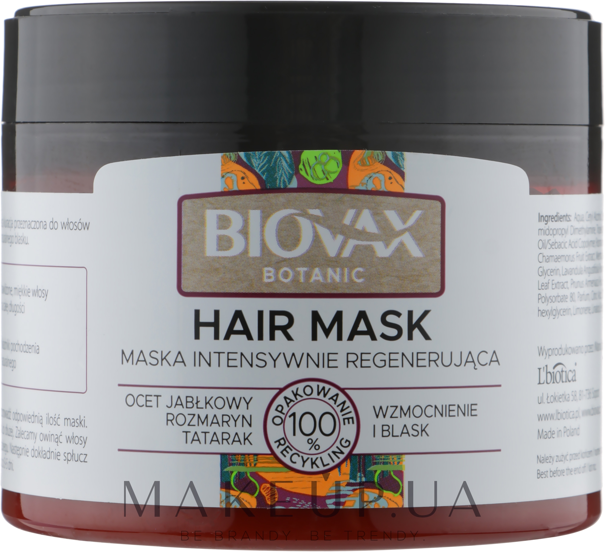 Маска регенерувальна для волосся "Яблучний оцет" - L'biotica Biovax Botanic Hair Mask — фото 250ml