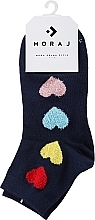 Женские хлопковые носки, 1 пара, синие с разноцветными сердечками - Moraj — фото N1