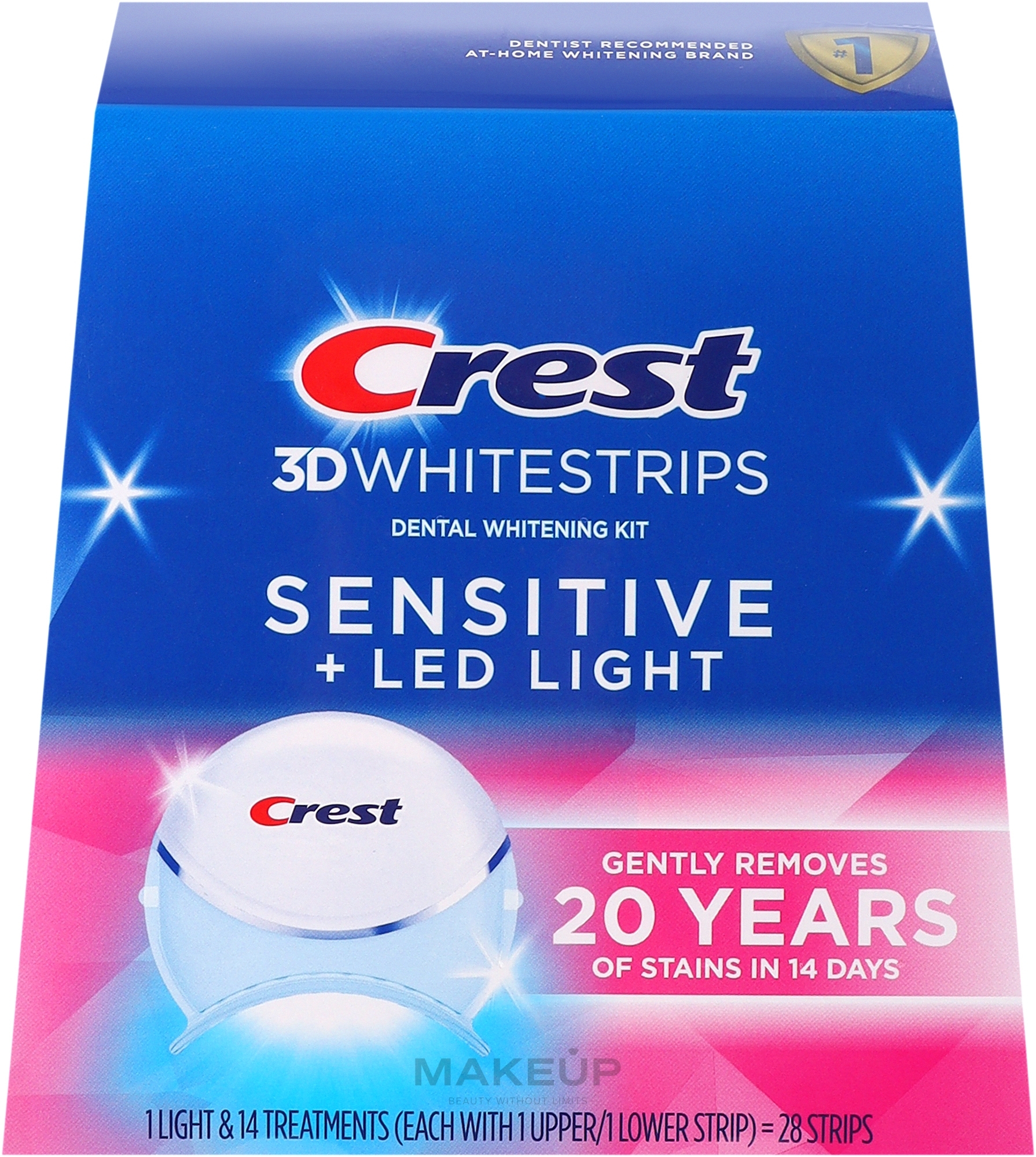 Отбеливающие полоски для зубов - Crest 3DWhitestrips Sensitive + LED Light  — фото 14шт