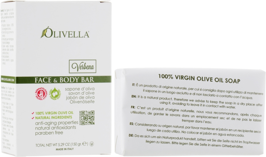 Мило для обличчя і тіла "Вербена", на основі оливкової олії - Olivella Face And Body Bar Soap Verbena