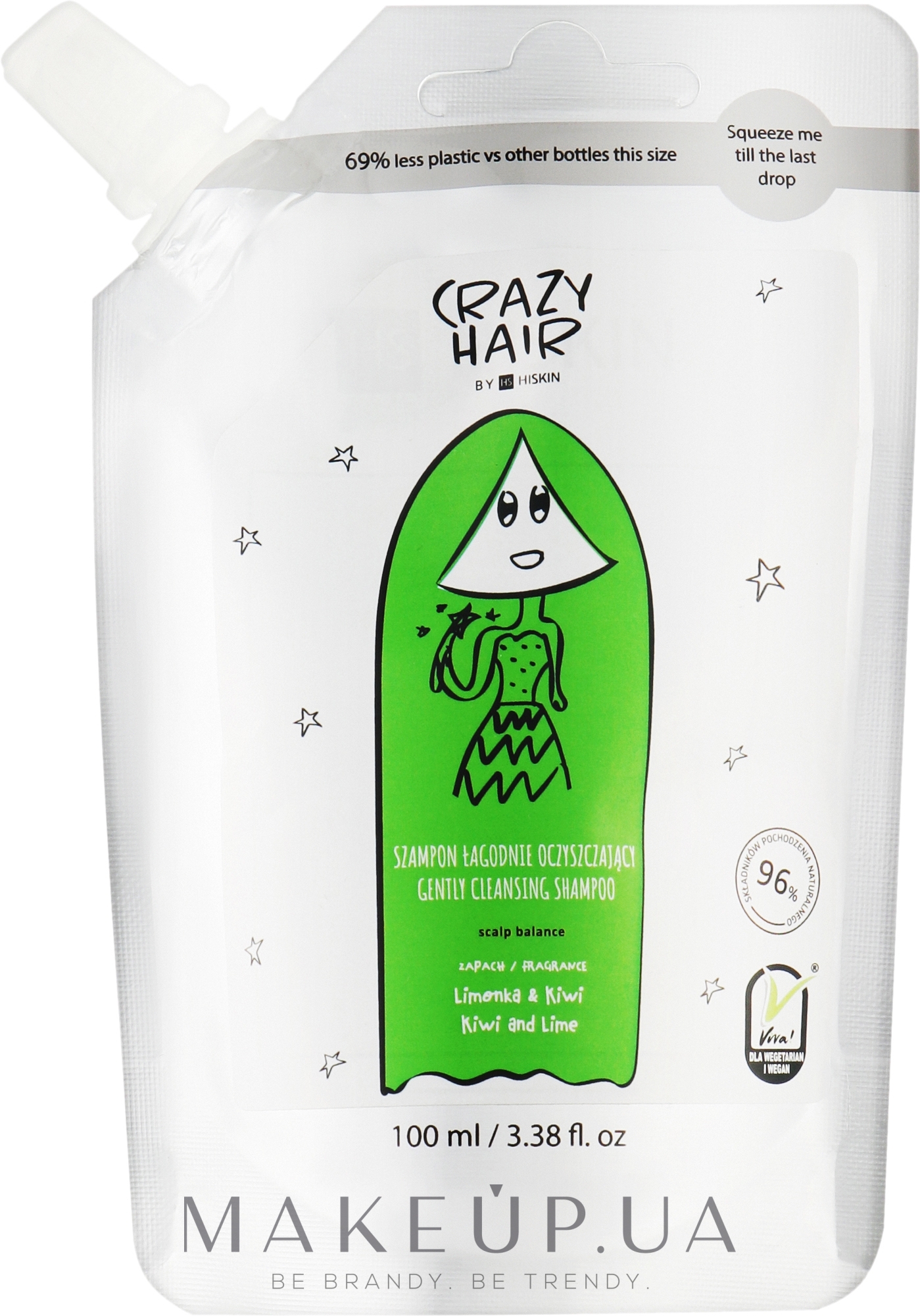 М'який шампунь для щоденного застосування "Баланс шкіри голови" - HiSkin Crazy Hair Gentle Cleansing Shampoo Scalp Balance Lime & Kiwi Refill (запасний блок) — фото 100ml