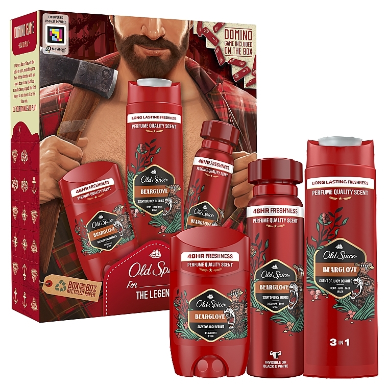 Набір - Old Spice The Legend Bearglove (sh/gel/250ml + deo/50ml + spray/150ml + domino/1pc) — фото N1