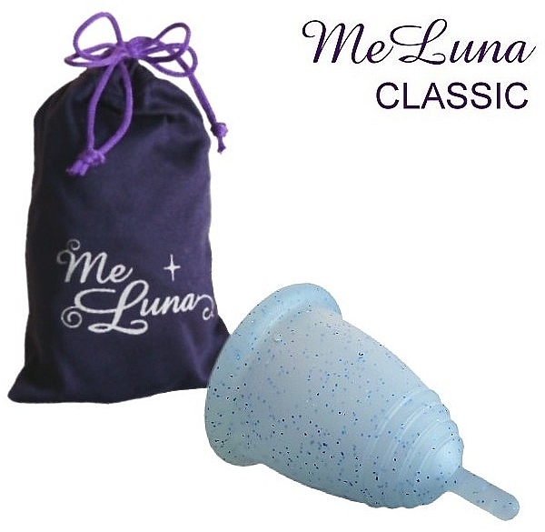 Менструальна чаша з ніжкою, розмір М, блакитні блискітки - MeLuna Classic Menstrual Cup Stem — фото N1