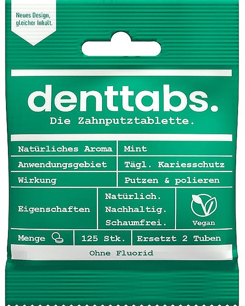Таблетки для чищення зубів "М'ята" без фтору  - Denttabs Teeth Cleaning Tablets Mint  Fluoride Free — фото N1