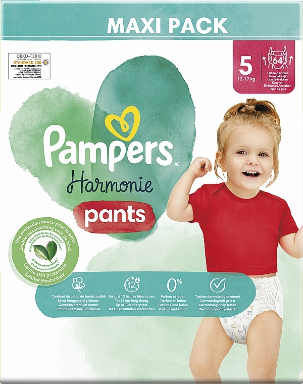 Підгузки-трусики Harmonie Nappy Pants, розмір 5 (12-17 кг), 64 шт. - Pampers — фото N2