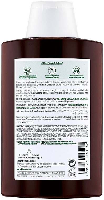 УЦЕНКА Шампунь с эдельвейсом от выпадения волос - Klorane Force Tired Hair & Hair Loss Shampoo with Organic Quinine and Edelweiss * — фото N2