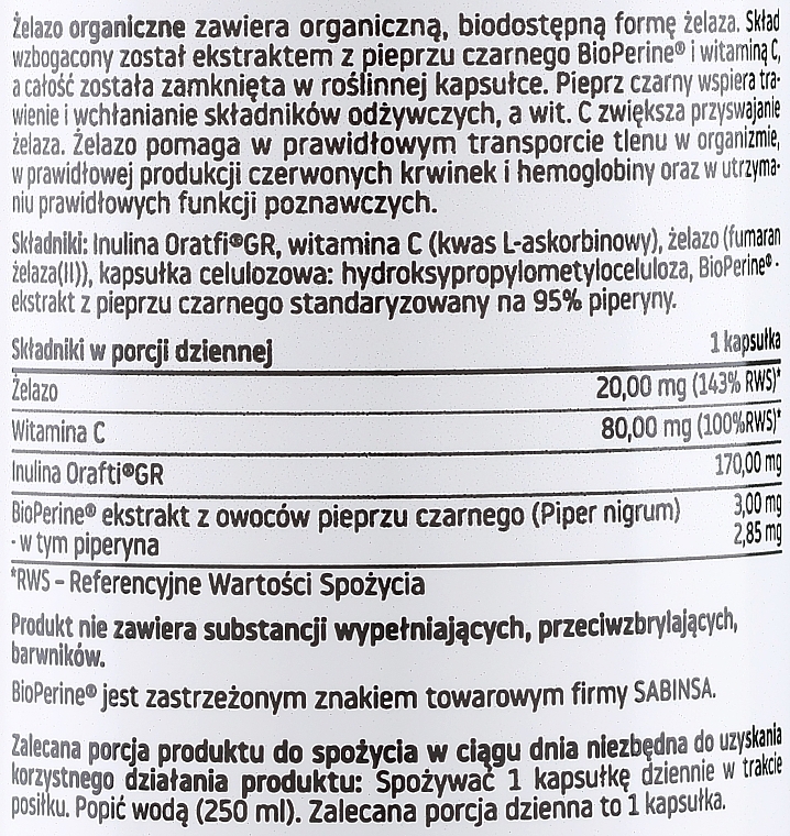 Диетическая добавка "Железо ", 20 мг - Pharmovit Clean Label  — фото N2