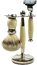 Парфумерія, косметика Набір для гоління - Golddachs Silver Tip Badger, Mach3 Polymer Ivory Chrom (sh/brush + razor + stand)