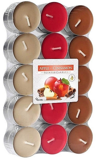 Набір чайних свічок "Яблуко-кориця", 30 шт. - Bispol Apple-Cinnamon Scented Candles — фото N1