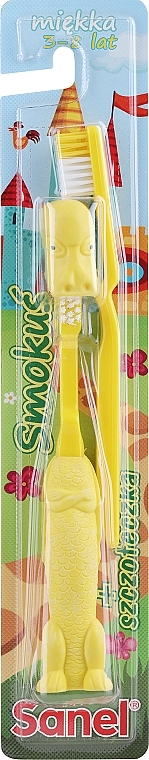 Детская зубная щетка Smokus + мягкая зубная щетка, 3-8 лет, желтая - Sanel Soft — фото N1