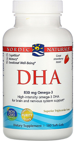 Пищевая добавка, 830 мг с клубничным вкусом "Омега 3" - Nordic Naturals DHA Strawberry — фото N1