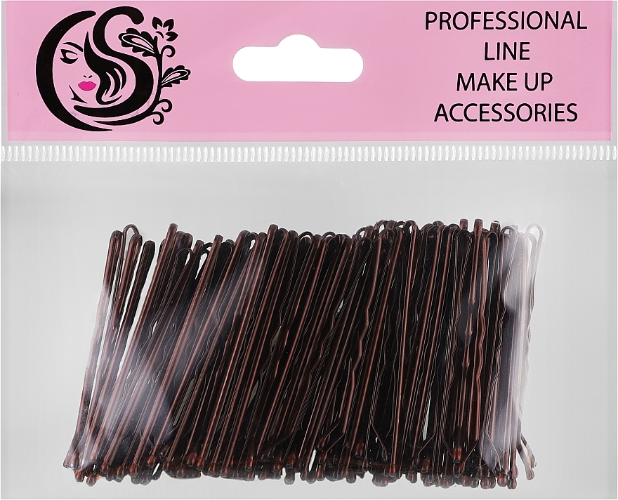 Невидимки для волос волнистые с двумя шариками металлические 50 мм, коричневые - Cosmo Shop — фото N1