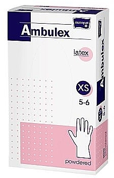 Перчатки смотровые латексные, нестерильные, припудренные, размер XS, 100 шт. - Matopat Ambulex — фото N1
