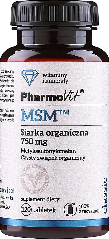 Диетическая добавка "Органическая сера", 750 мг - Pharmovit MSM — фото N1
