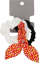 Резинки для волосся "Метелик", AT-14, біла + чорна + червона в сердечки - Dini Every Day — фото N1