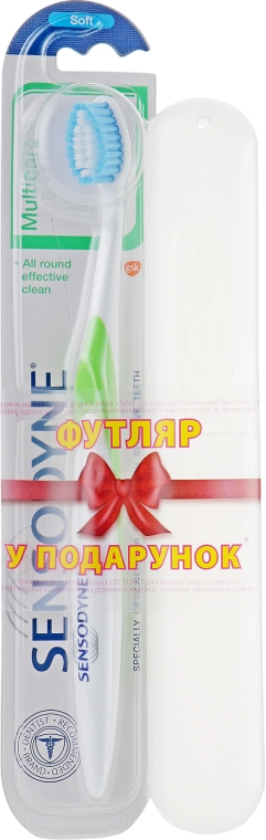 Зубная щетка "Комплексная защита + футляр", бело-салатовая - Sensodyne Multicare Soft — фото N1