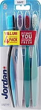 Зубная щетка мягкая, 4 шт., черно-голубая + серая + зеленая + мятная - Jordan Ultimate You Soft Toothbrush — фото N1
