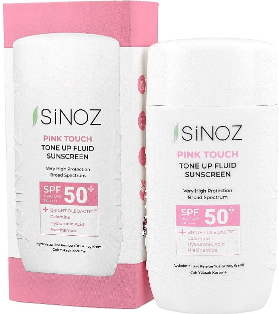 Солнцезащитный крем для лица с SPF50+ - Sinoz Pink Touch Tone Up Fluid Sunscreen SPF50+ / PA++++ — фото N1