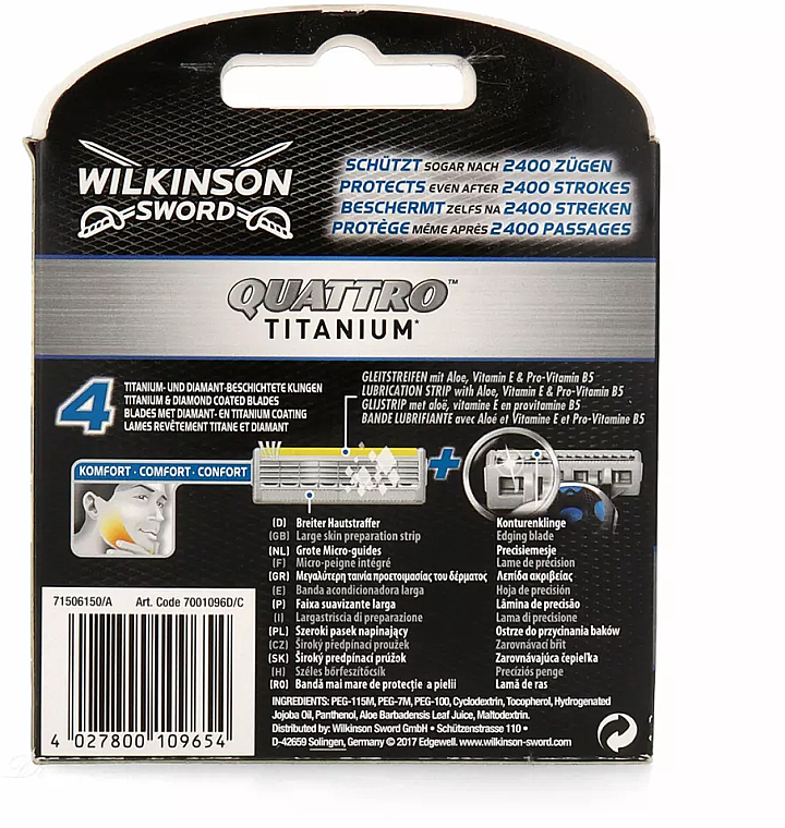 Змінні касети для бритви, 5 шт. - Wilkinson Sword Quattro Titanium Core Motion Blades — фото N2