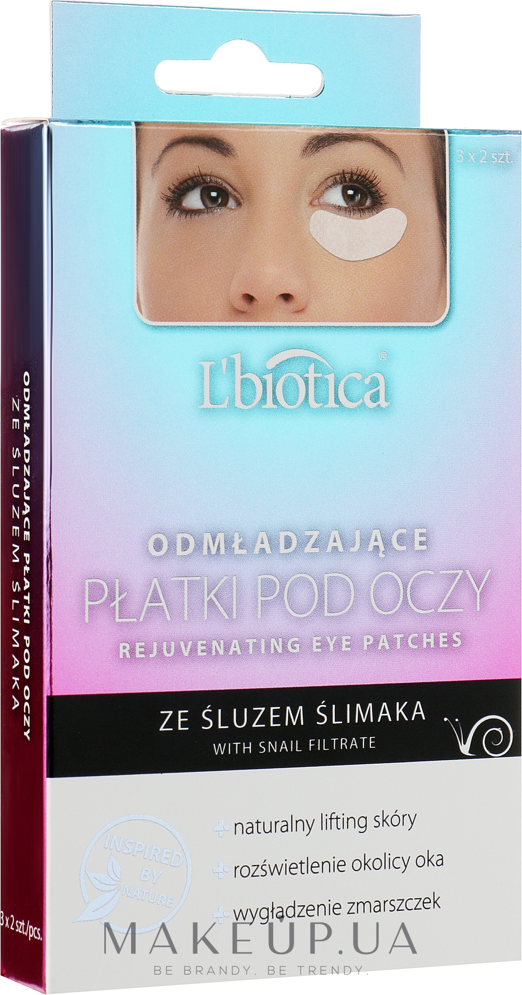 Подушечки для глаз с омолаживающей слизью улитки - L'biotica Hydrogel Eye Pads With Snail Slime Rejuvenating — фото 6шт