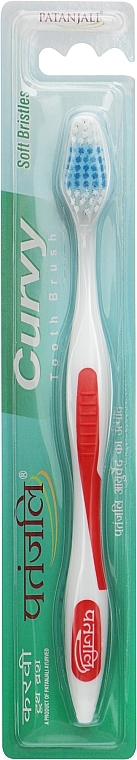 Зубная щетка изогнутая, красная - Patanjali Curvy Toothbrush — фото N1