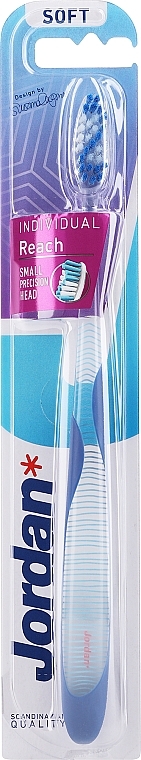 Зубная щетка мягкая, синяя, полосы - Jordan Individual Reach Soft — фото N1