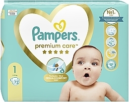 Підгузки Premium Care 1 (2-5 кг), 72 шт. - Pampers — фото N3