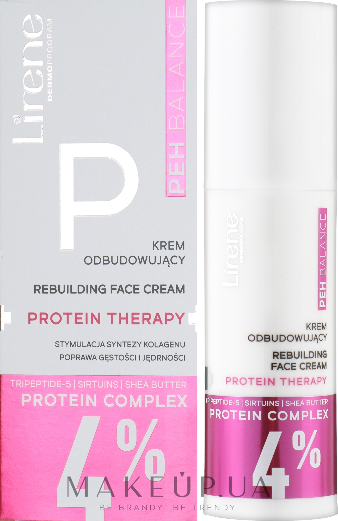 Відновлювальний крем для обличчя з протеїнами - Lirene PEH Balance 4% Protein Complex Rebuilding Cream — фото 40ml