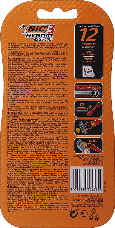 Мужская бритва c 12 сменными кассетами - Bic 3 Hybrid Extra Life — фото N2