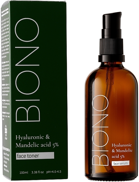 УЦЕНКА Тонер для лица с гиалуроновой и миндальной кислотой 5% - Biono Hyaluronic & Mandelic Acid 5% Face Toner * — фото N2