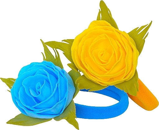Набір резинок для волосся ручної роботи "Жовта і блакитна троянди" - Katya Snezhkova — фото N3