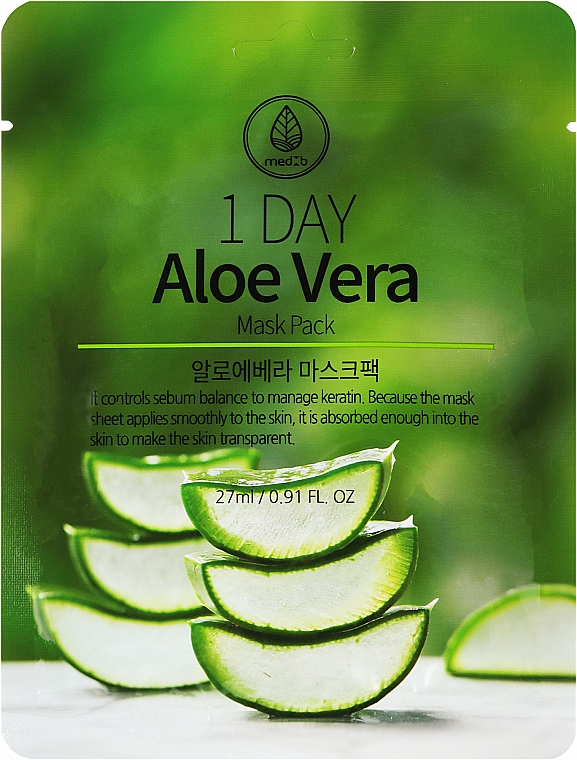 Тканевая маска для лица с экстрактом алоэ вера - Med B 1 Day Hyaluronic Aloe Vera Mask Pack — фото N1