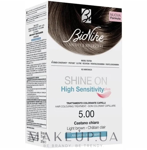 Краска для волос - BioNike Shine On High Sensitivity Hair Colouring Treatment New Formula — фото 5.00 - Light Brown