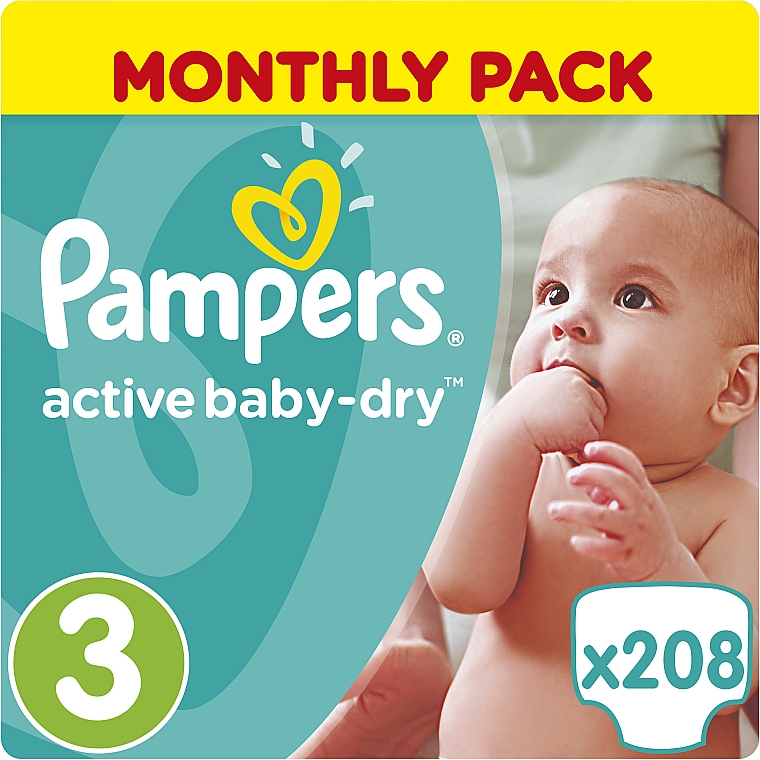 Дитячі одноразові підгузки Active Baby-Dry Розмір 3 (Midi) 5-9 кг, 208 шт. - Pampers — фото N2