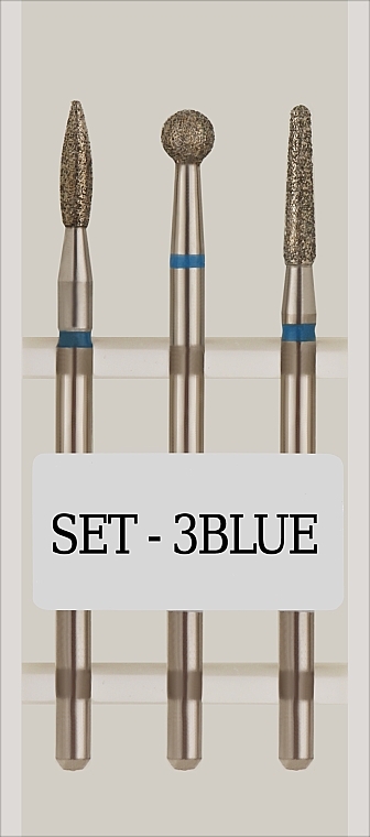 Стартовий набір фрез для щільної кутикули у пластиковому контейнері, 3 шт, 243 021B, 001 035B, 850 021B - Nail Drill Set 1 Blue — фото N1