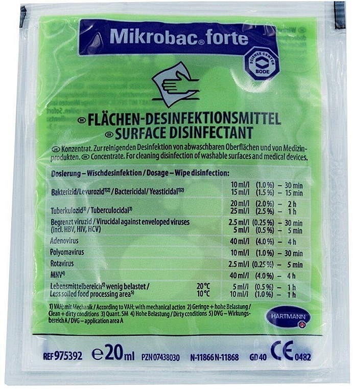 Засіб для дезінфекції та очищення поверхонь і виробів медичного призначення "Мікробак форте" - Bode (саше) — фото N1
