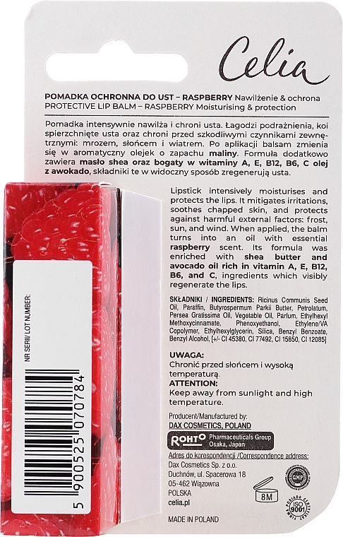 Бальзам для губ з олією малини - Celia Protective Lipstick Lip Balm With Raspberry Oil — фото N2