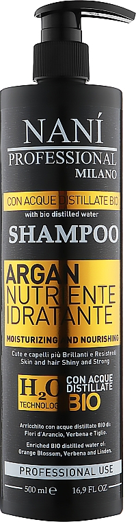 Шампунь для сухих и поврежденных волос - Nanì Professional Milano Nourishing Moisturizing Argan Shampoo 