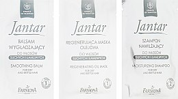 Набір для пошкодженого волосся - Farmona Jantar Hot Treatment For Dry And Brittle Hair (h/mask/17ml + shmp/15ml + balm/5ml + cap) — фото N2