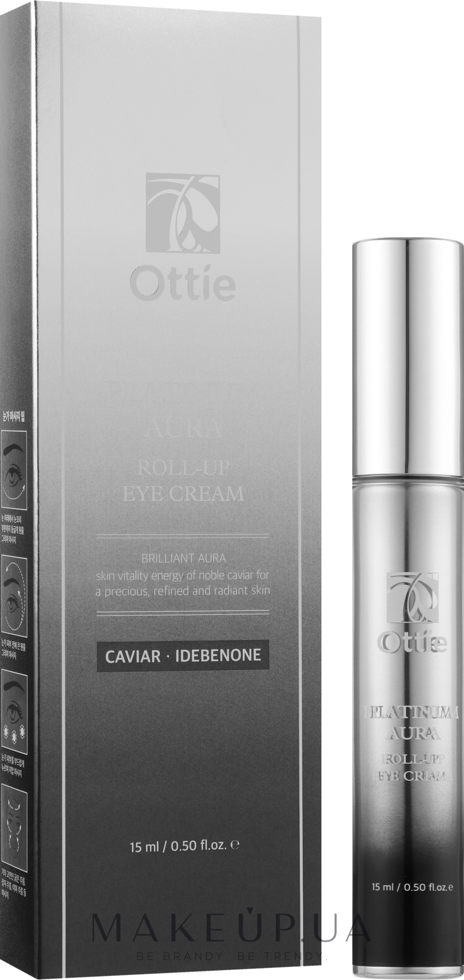 Крем для повік з платиною й екстрактом чорної ікри, з ролером - Ottie Platinum Aura Roll-Up Eye Cream — фото 15ml