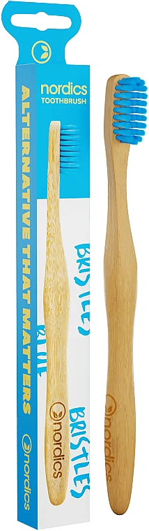 Бамбукова зубна щітка, середньої жорсткості, з синьою щетиною - Nordics Bamboo Toothbrush — фото N1